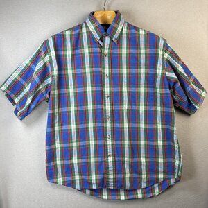 Pendleton Short Sleeve Camp Shirt Mens Size M Seaside‎ Cotton Plaid Blue & Green